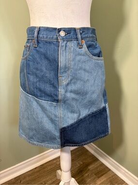 Levi's Patchwork Two-Tone Blue Denim Mini Skirt